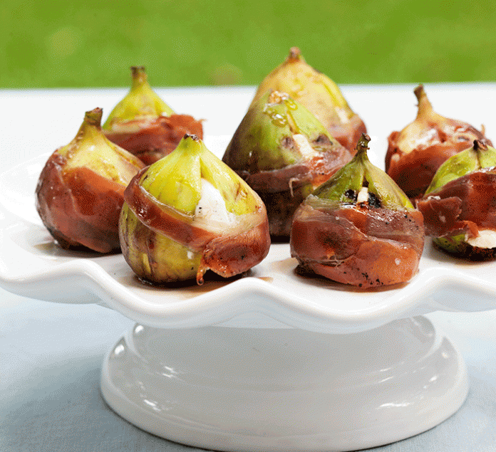 Grilled Goat Cheese Stuffed Figs with Prosciutto