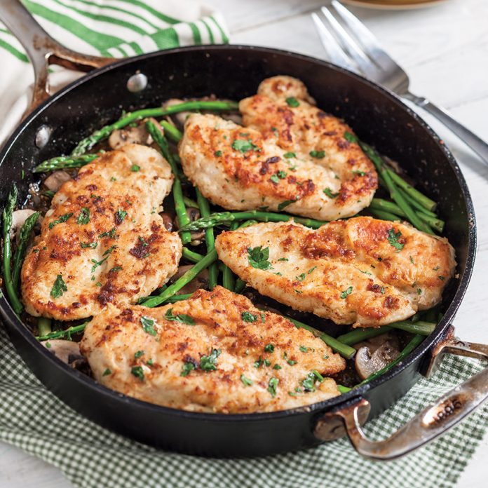 Chicken Cutlets with Asparagus and Mushrooms