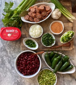 Ingredients for Red Beans and Rice with Bacon Up® Bacon Grease