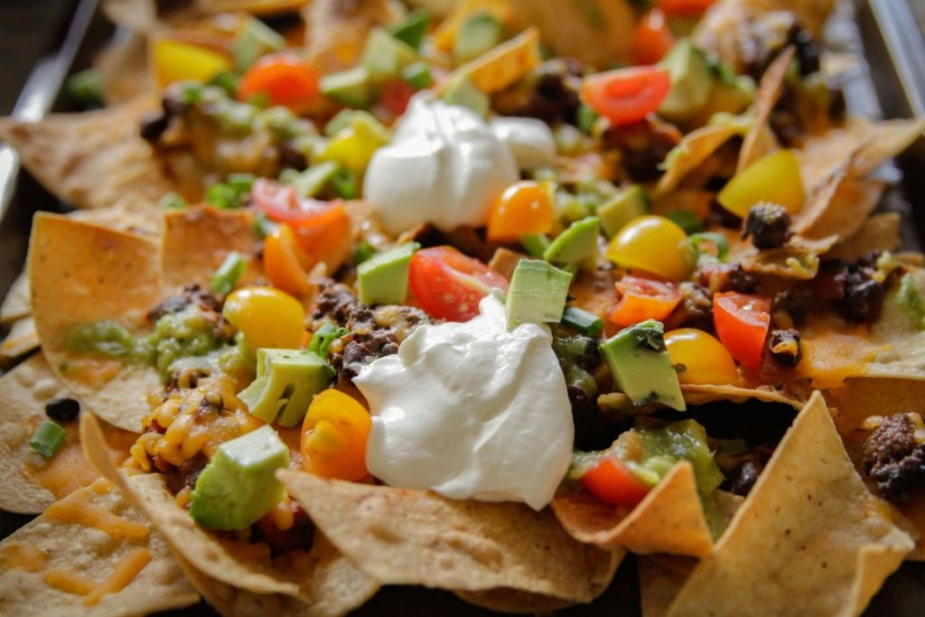 loaded beef and black bean nachos